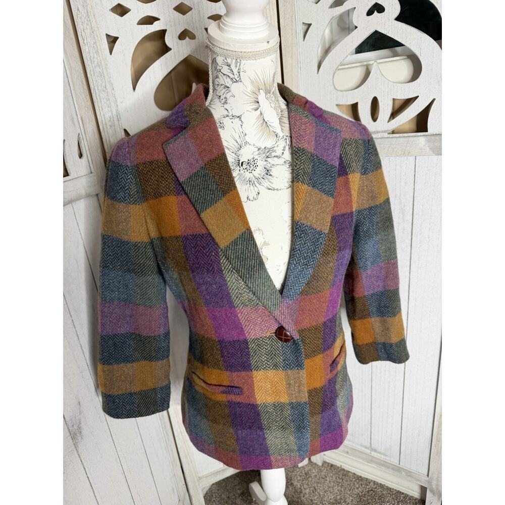 CAbi Wool Blend Happy Blazer Purple Orange Career One Button Size 2 XS